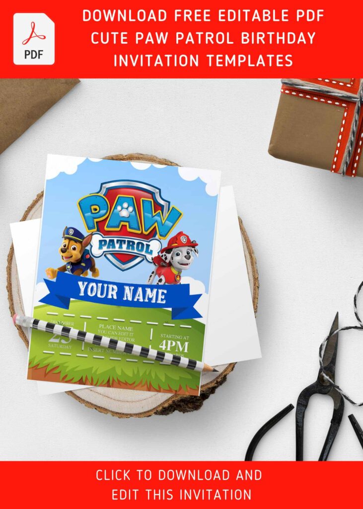 Free Editable PDF Cute Paw Patrol Birthday Party Invitation Templates