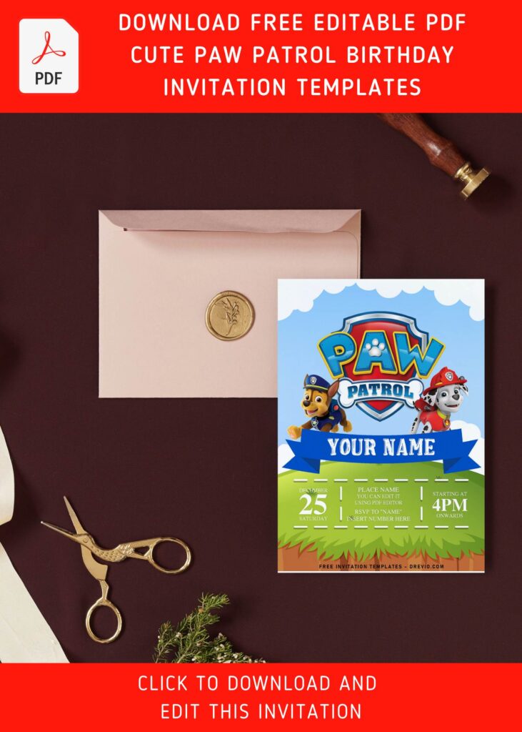 Free Editable PDF Cute Paw Patrol Kids Birthday Invitation Templates