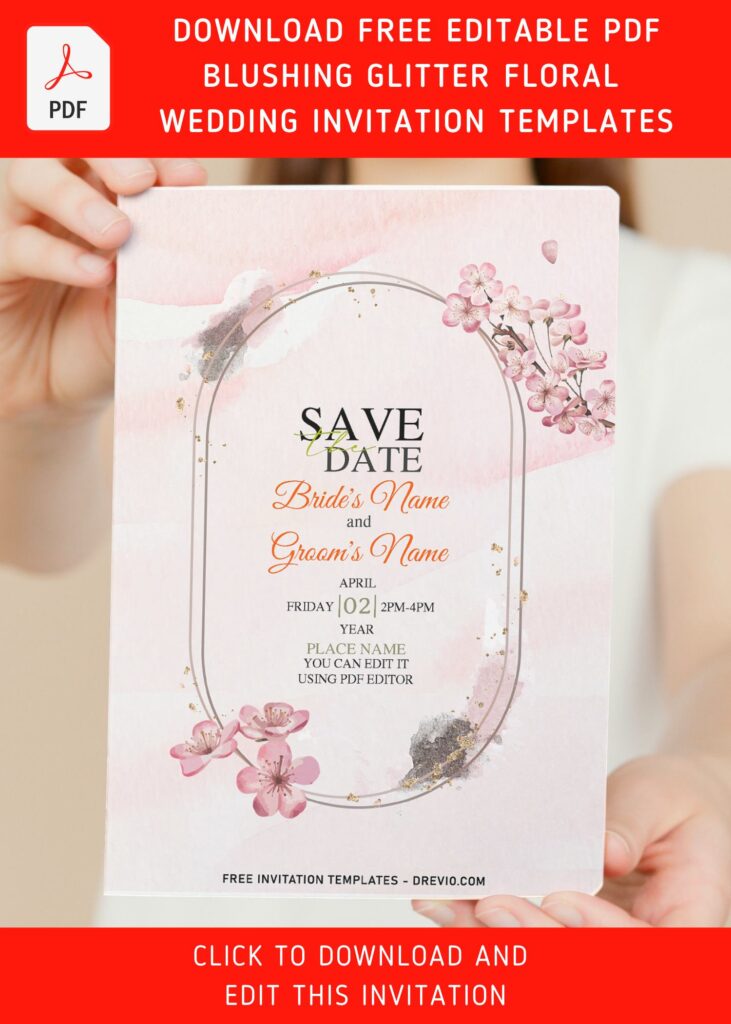 Free Editable PDF Elegant Blushing Glitter Floral Invitation Templates