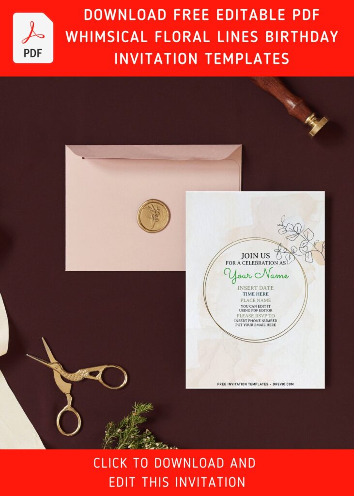 Free Editable PDF Elegant Floral Lines Birthday Invitation Templates
