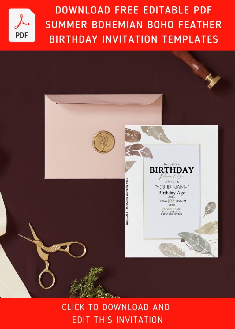 (Free Editable PDF) Summer Boho Macramé Feather Invitation Templates with portrait orientation design
