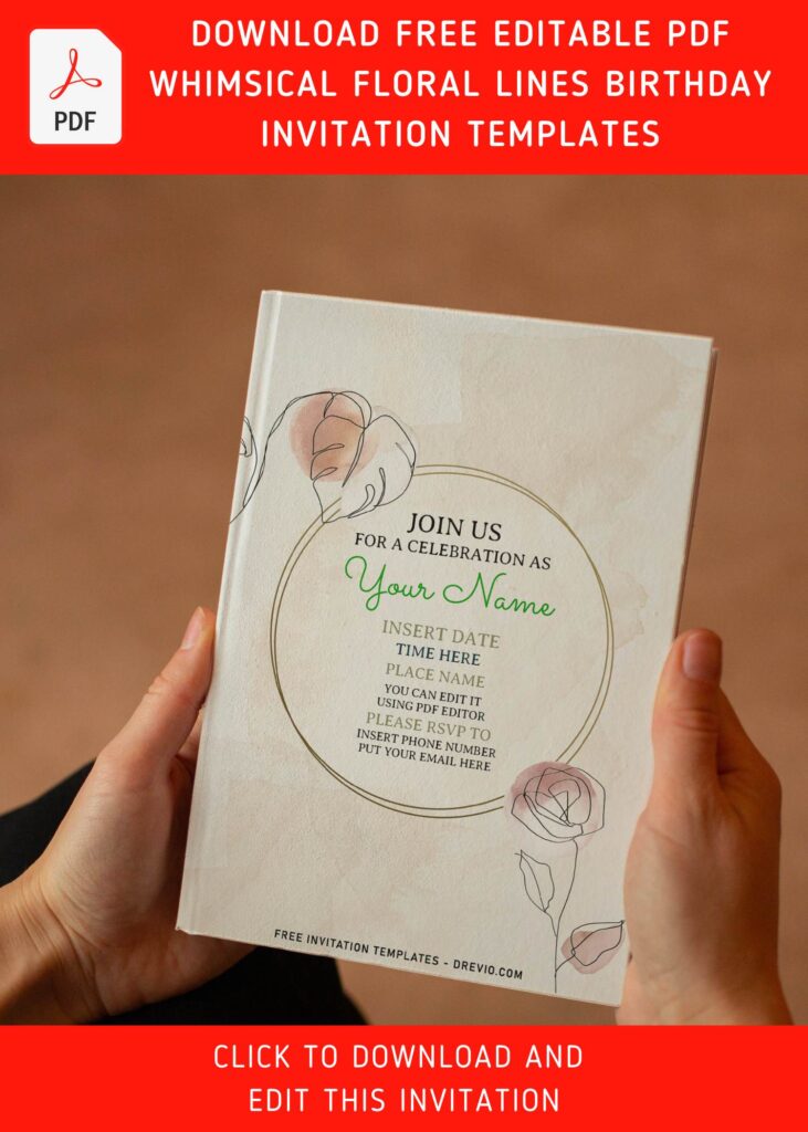 Free Editable PDF Gorgeous Floral Lines Birthday Invitation Templates