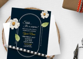 (Free Editable PDF) Moody Spring Jasmine Birthday Invitation Templates with dark navy background