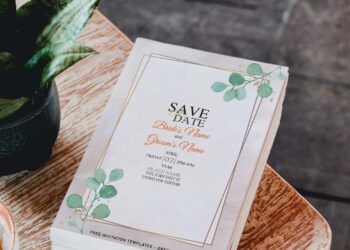 (Free Editable PDF) Modern Summer Boho Eucalyptus Wedding Invitation Templates with editable text