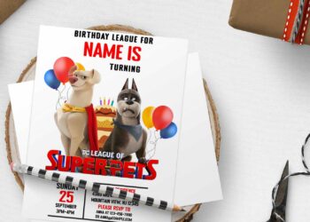 (Free Editable PDF) Super Epic DC League Super Pets Invitation Templates with colorful text