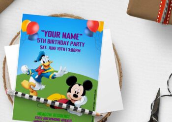 (Free Editable PDF) Colorful Mickey Mouse Clubhouse Birthday Invitation Templates with cute Donald duck