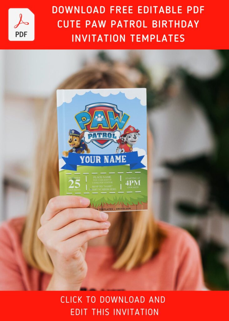 (Free Editable PDF) Playful Paw Patrol Birthday Invitation Templates For Preschooler with Marshall