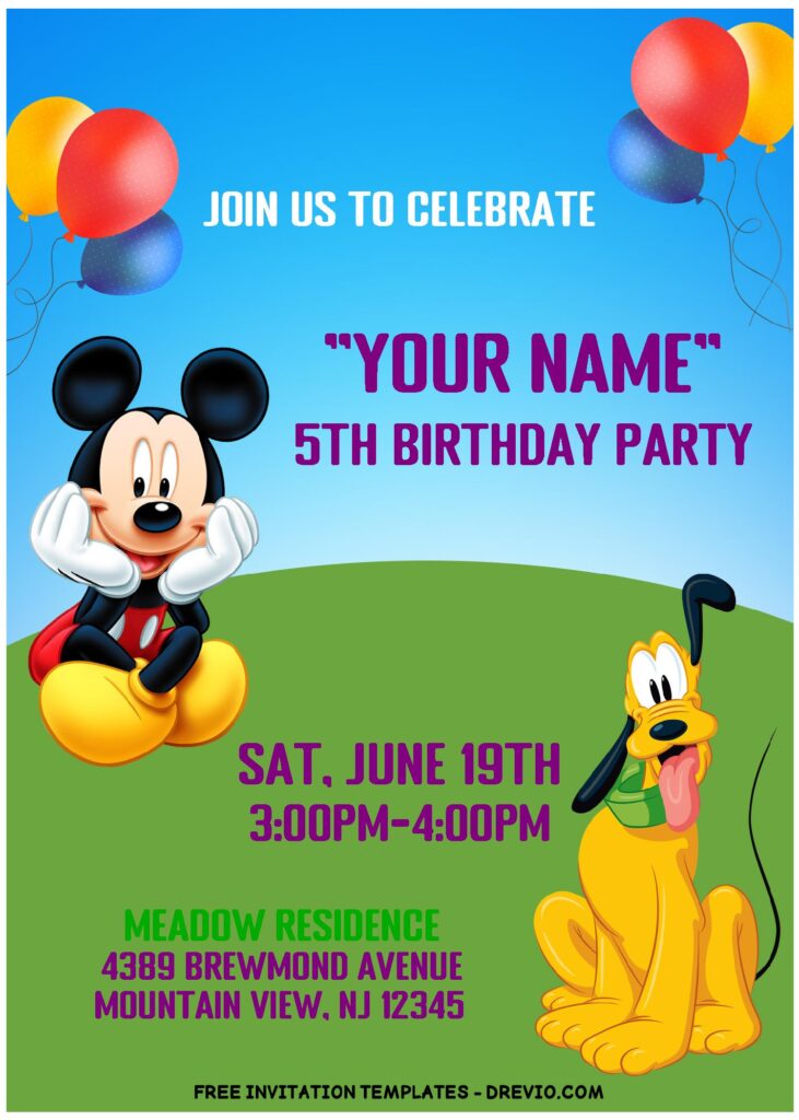 (Free Editable PDF) Colorful Mickey Mouse Clubhouse Birthday Invitation ...