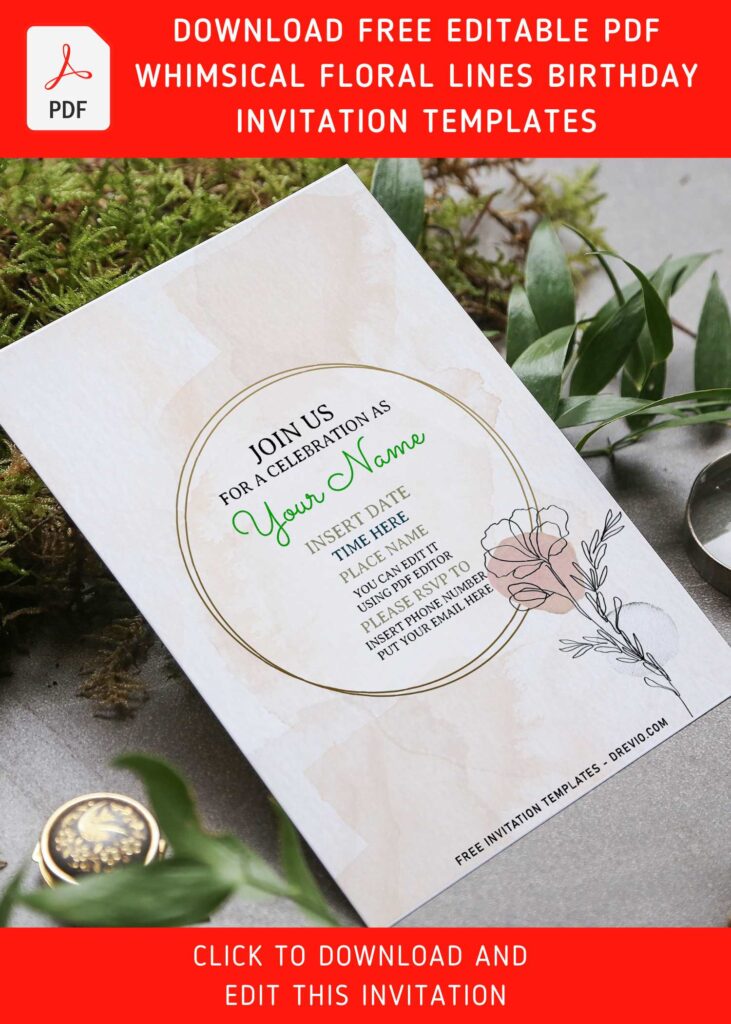 Free Editable PDF Minimalist Floral Lines Birthday Invitation Templates