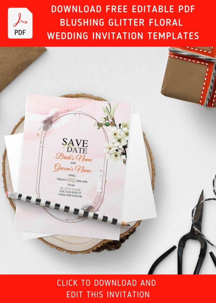 Free Editable PDF Modern Blushing Glitter Floral Invitation Templates