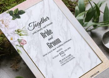 (Free Editable PDF) Designer's Choice Marble And Flowers Invitation Templates with editable text