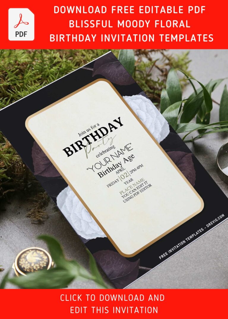 (Free Editable PDF) Beautiful Moody Dandelion Flower Invitation Templates with beautiful watercolor Dandelion and white rose
