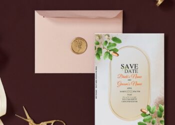 (Free Editable PDF) Darling Gold Oak Leaves Wedding Invitation Templates with editable text