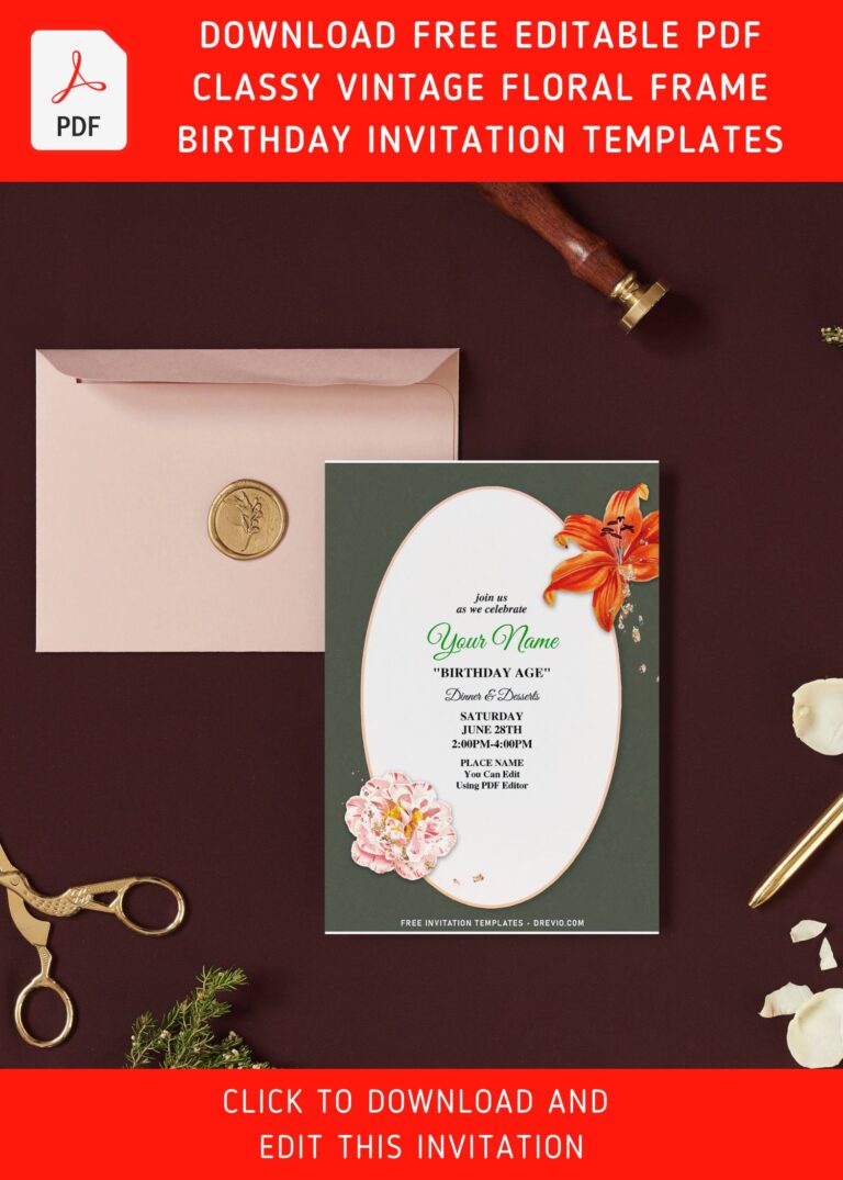 Free Editable PDF - Vintage Floral Frame Invitation Templates