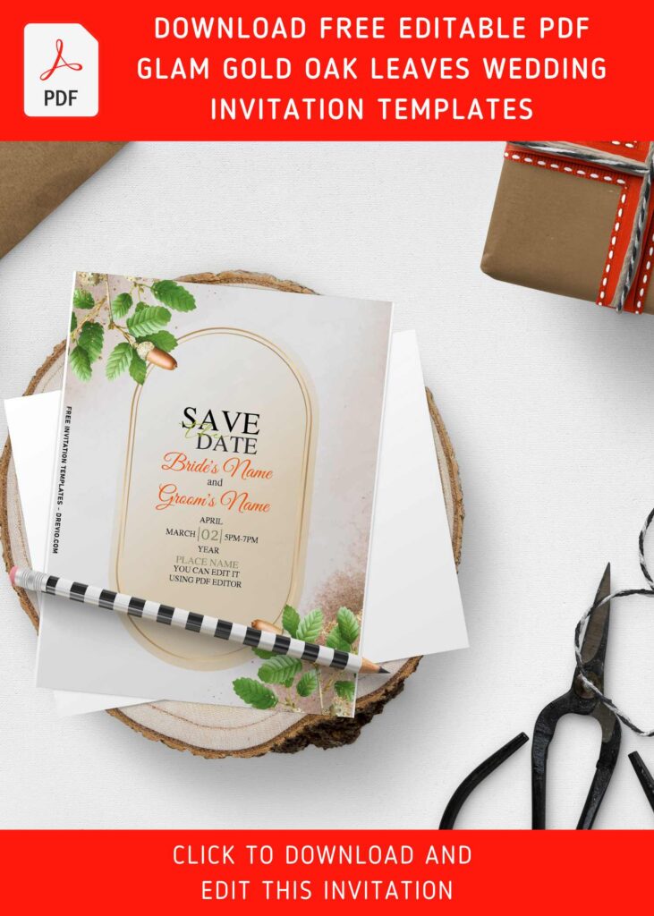 Free Editable PDF Watercolor Gold Oak Leaves Invitation Templates