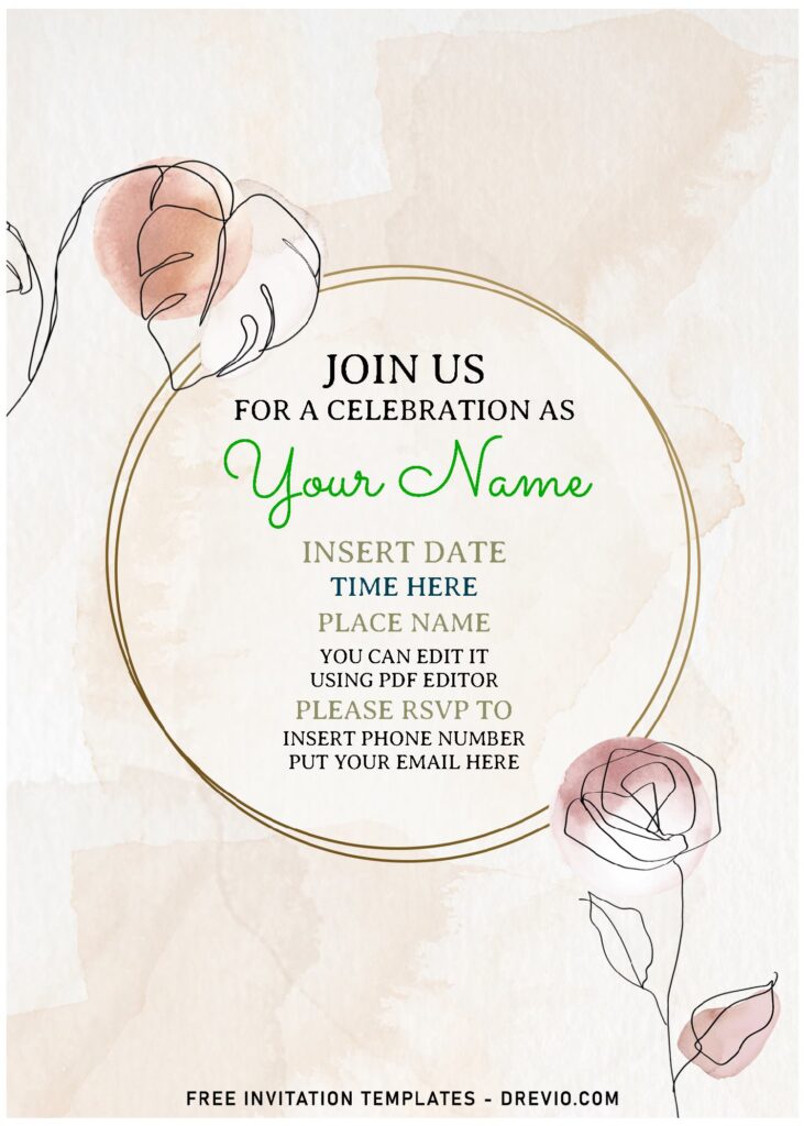 Free Editable PDF Whimsical Hand Drawn Floral Lines Birthday Invitation Templates
