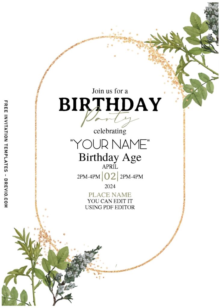 (Free Editable PDF) Summer Garden Greenery Birthday Invitation Templates