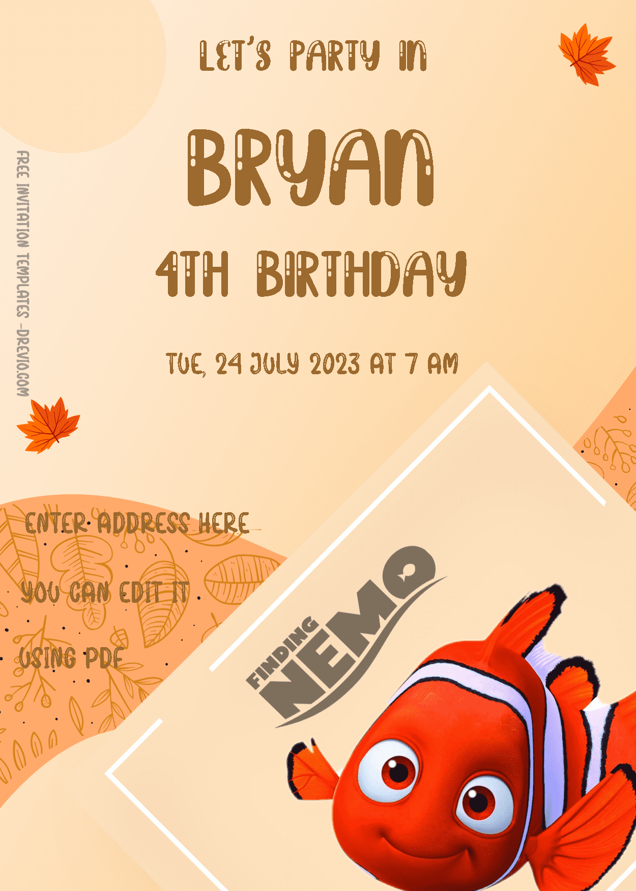 ( Free Editable PDF ) Finding Nemo Birthday Invitation Templates Three