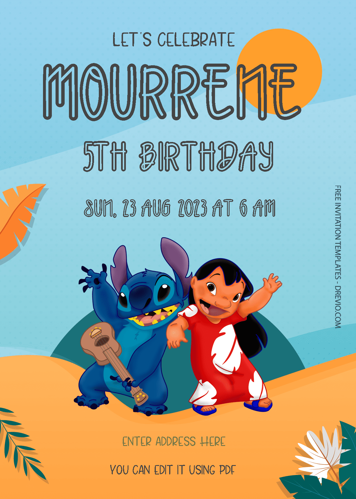( Free Editable PDF ) Lilo & Stitch Birthday Invitation Templates Three