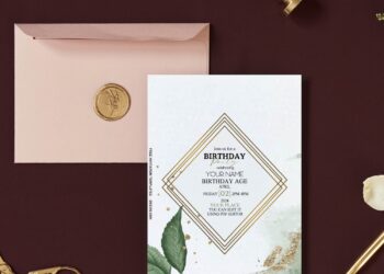(Free Editable PDF) Geometric Greenery Fern And Eucalyptus Invitation Templates with