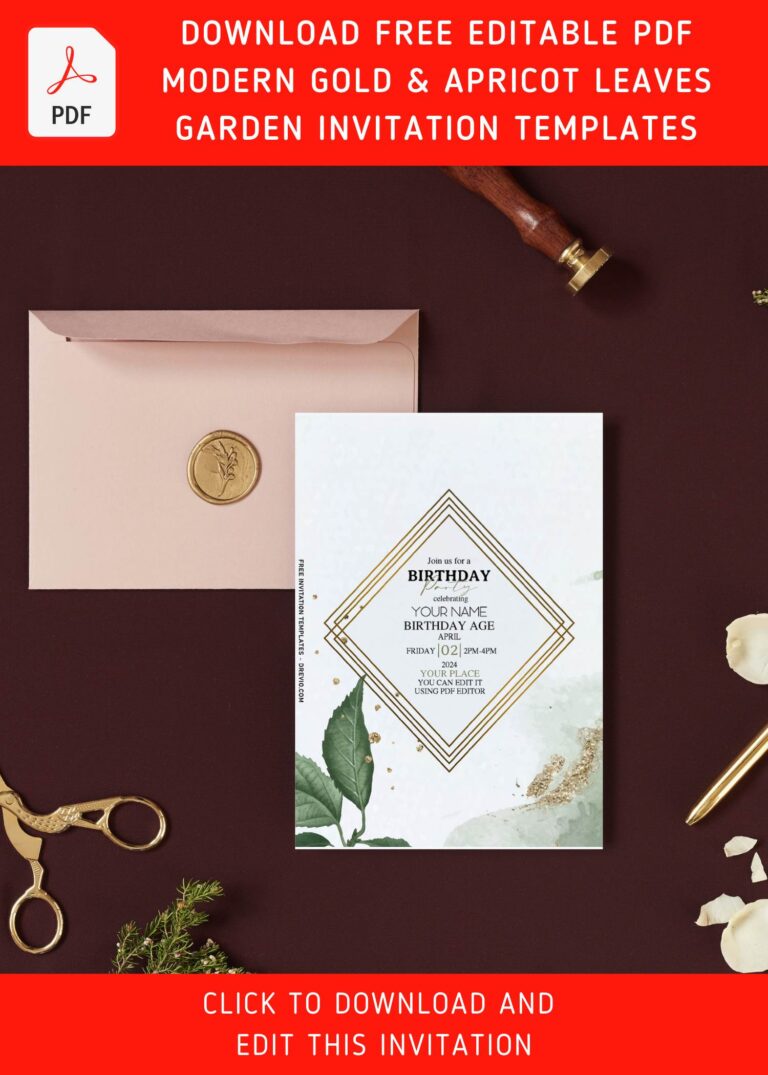 (Free Editable PDF) Geometric Greenery Fern And Eucalyptus Invitation Templates with
