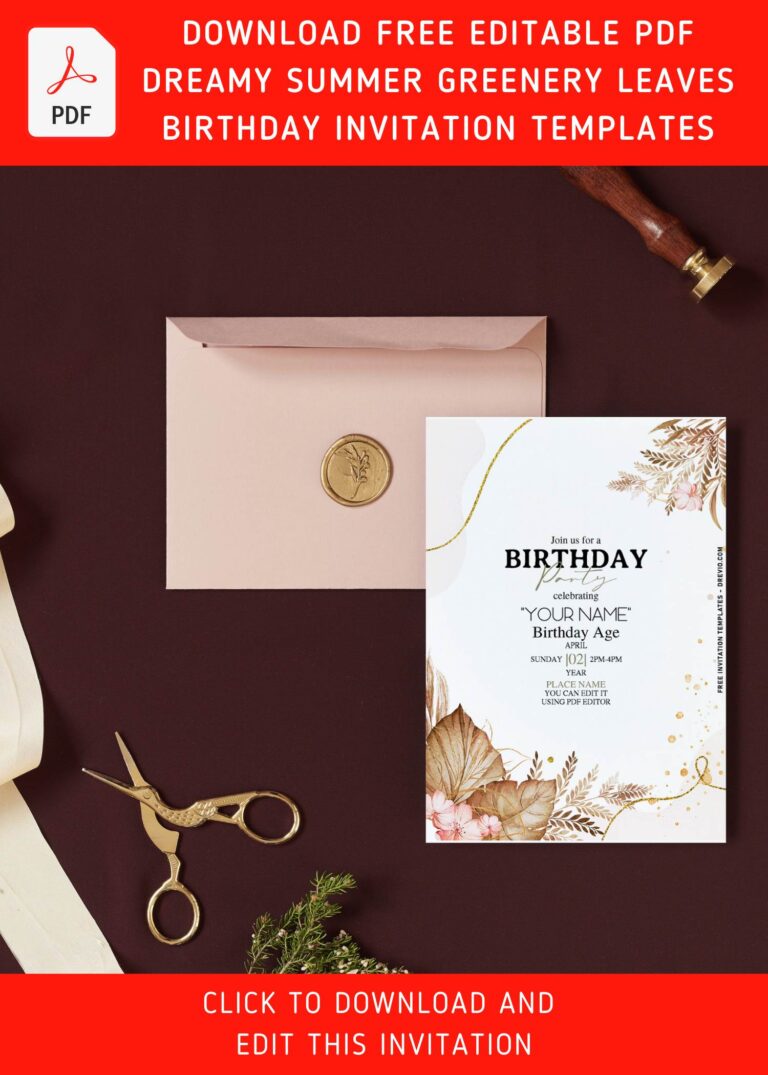 (Free Editable PDF) Pampas Elegance Birthday Invitation Templates