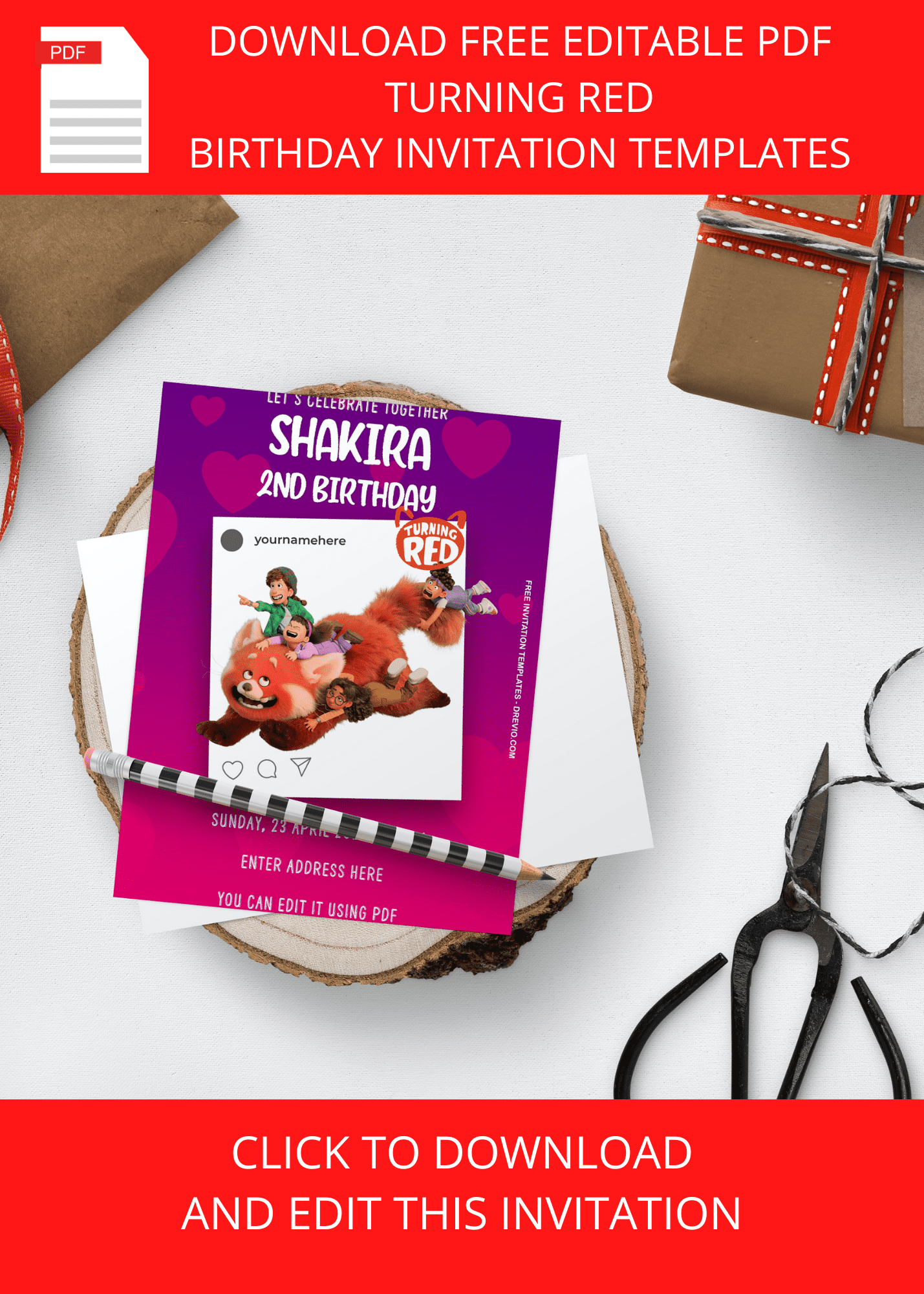 ( Free Editable PDF ) Turning Red Birthday Invitation Templates