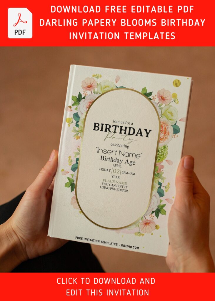 (Free Editable PDF) Darling Papery Blooms Birthday Invitation Templates with watercolor daisy