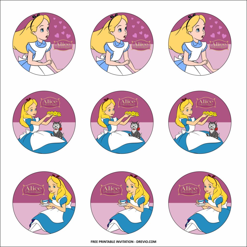 Alice in Wonderland Cupcake Toppers Templates
