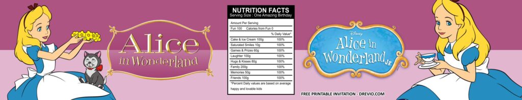 Alice in Wonderland Water Bottle Labels Templates 2