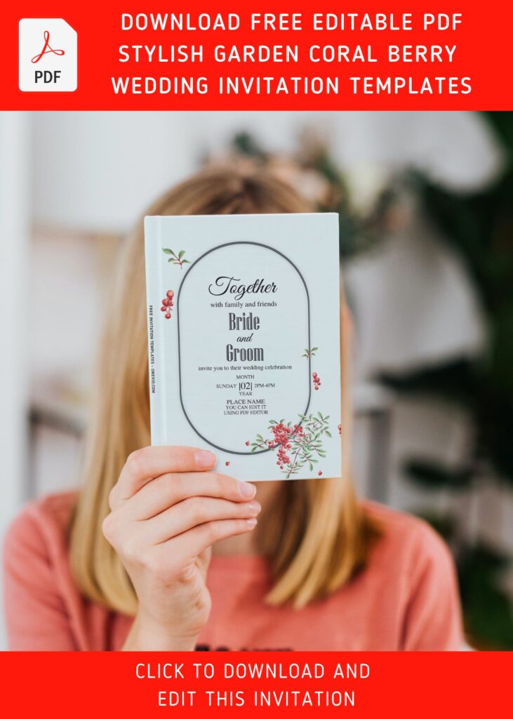 (Free Editable PDF) Whimsical Coralberry And Baby's Breath Wedding Invitation Templates with elegant text frame