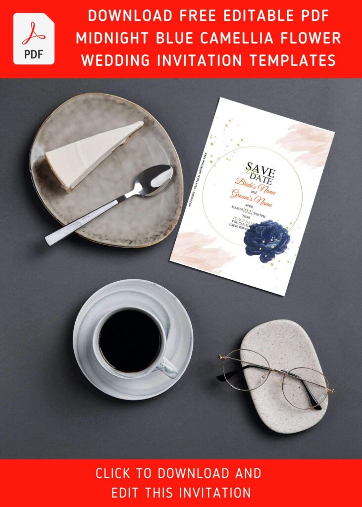 Free Editable PDF Aesthetic Midnight Blue Camellia Floral Invitation Templates