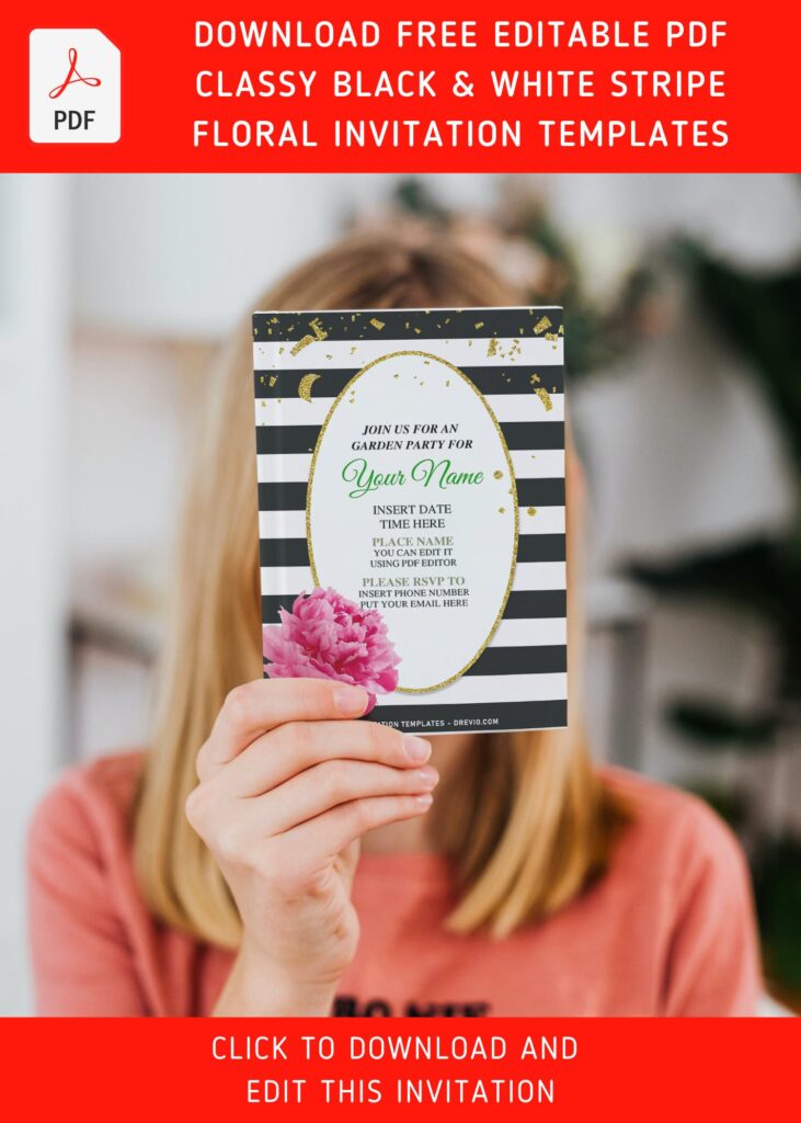 Free Editable PDF Beautiful Black And White Stripe Floral Invitation Templates