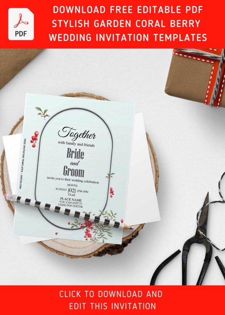 (Free Editable PDF) Whimsical Coralberry And Baby's Breath Wedding Invitation Templates with editable text