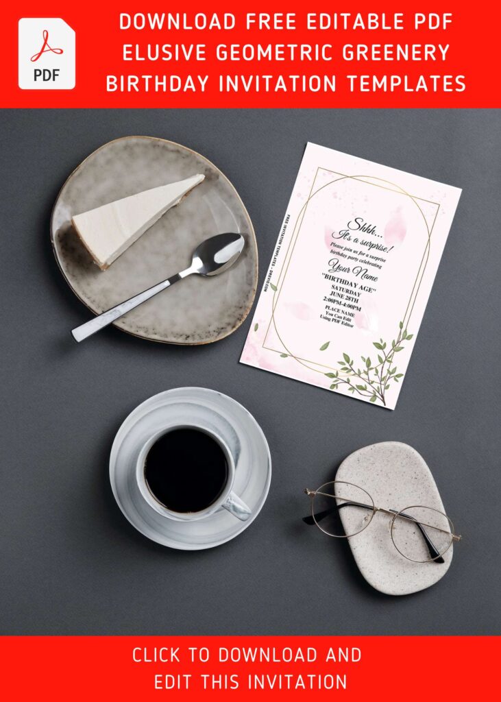 (Free Editable PDF) Elusive Geometric Greenery Eucalyptus Birthday Invitation Templates with 