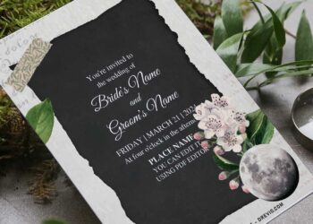 (Free Editable PDF) On-Trend Geometric Shape And Floral Wedding Invitation Templates with collage moon