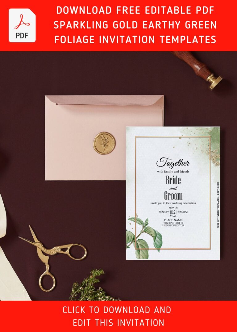 (Free Editable PDF) Classy Earthy Romance Greenery Wedding Invitation Templates with