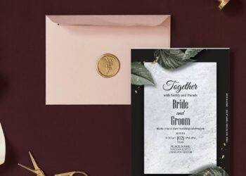 (Free Editable PDF) Dreamy Marble And Gold Greenery Foliage Invitation Templates