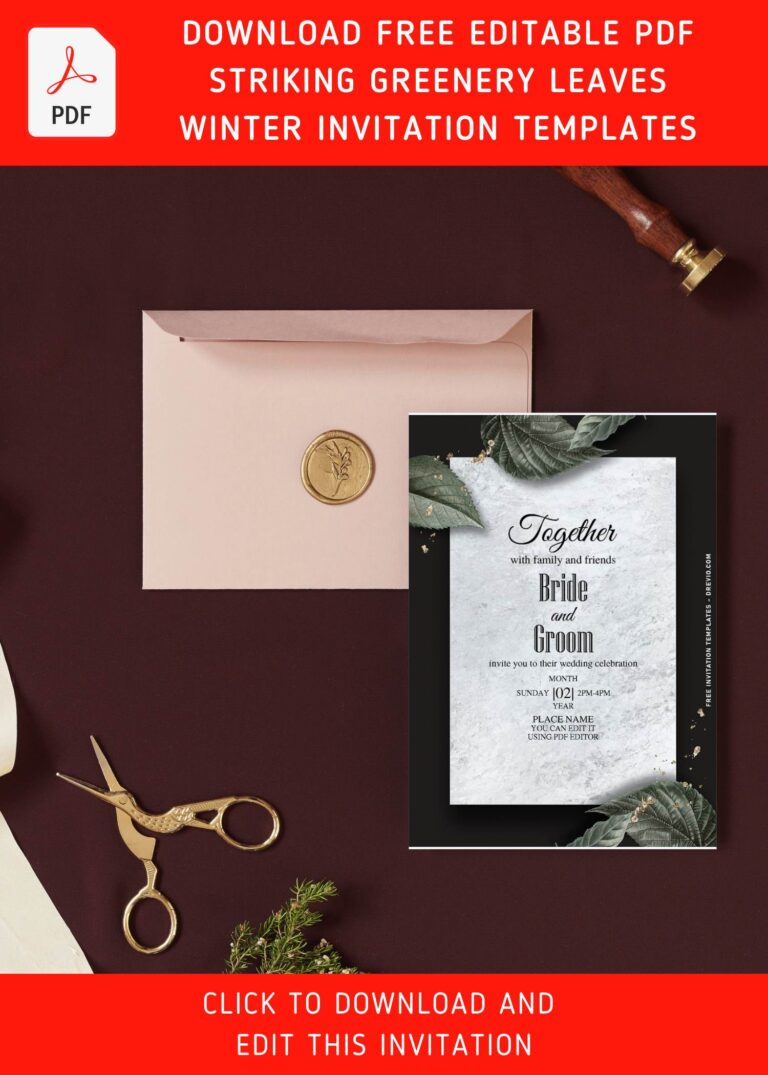 (Free Editable PDF) Dreamy Marble And Gold Greenery Foliage Invitation Templates
