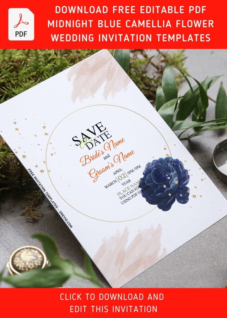 Free Editable PDF Beautiful Midnight Blue Camellia Floral Invitation Templates