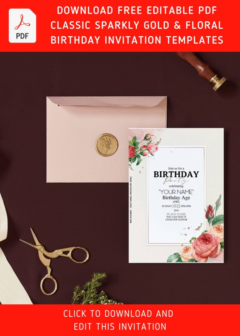 (Free Editable PDF) Classy Sparkly Gold And Greenery Birthday Invitation Templates with