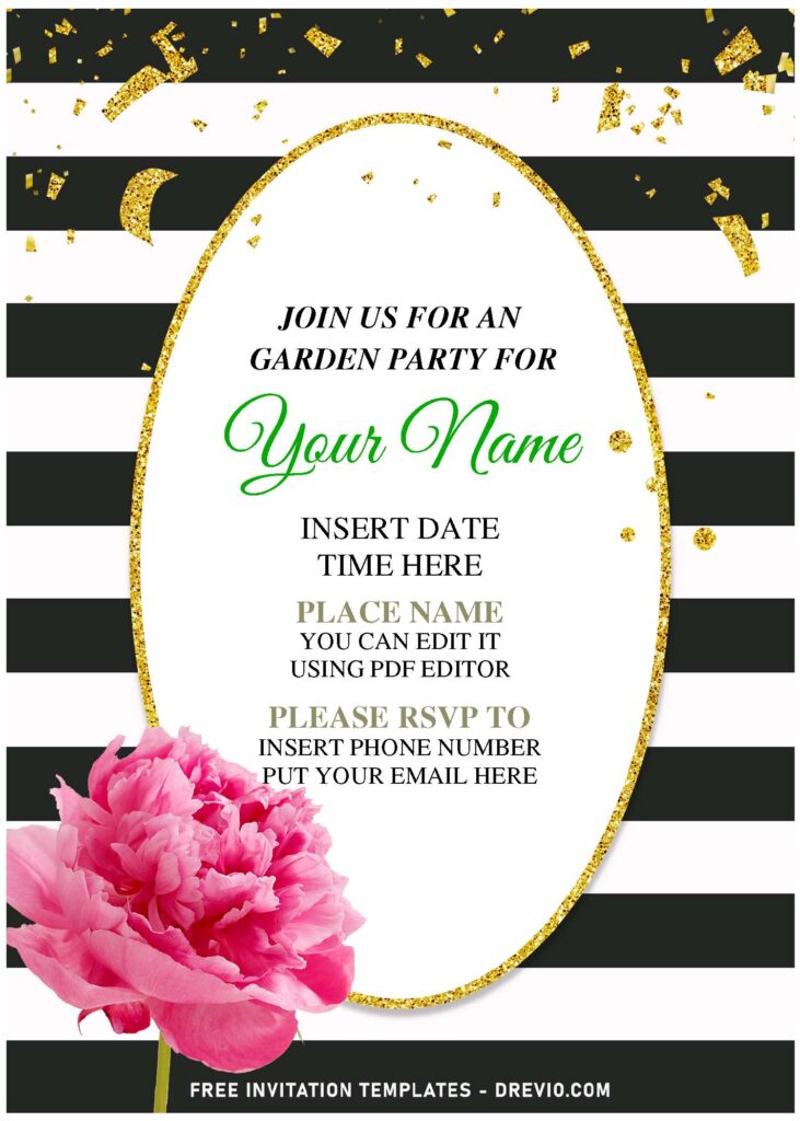 Free Editable PDF Black And White Stripe Floral Birthday Invitation Templates