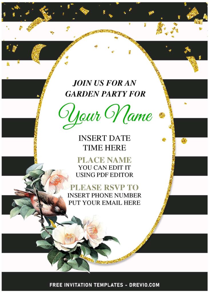 Free Editable PDF Black And White Stripe Floral Invitation Templates