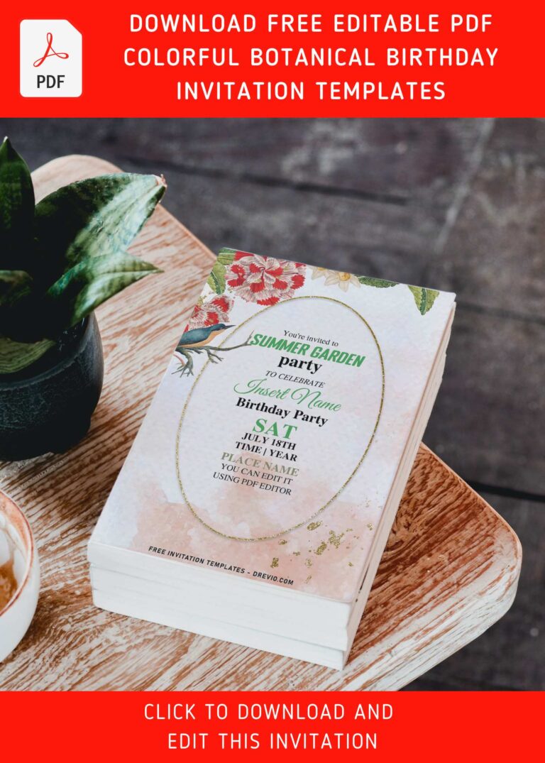 (Free Editable PDF) Botanical Wildflower Invitation Templates That You'll Love Forever with sparkly gold glitters