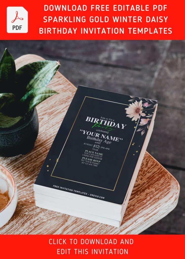Free Editable PDF Enchanting Gold Winter Daisy Floral Invitation Templates