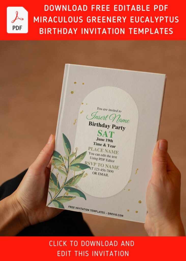 Free Editable PDF Fancy Gold Greenery Eucalyptus Invitation Templates