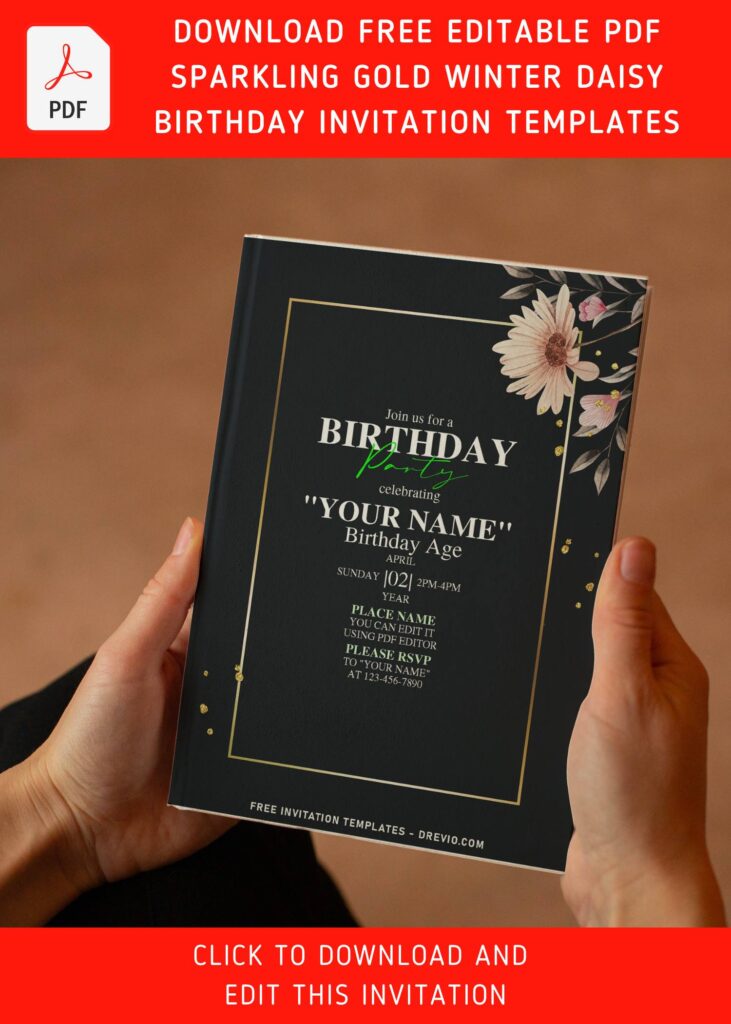 Free Editable PDF Fancy Gold Winter Daisy Floral Invitation Templates