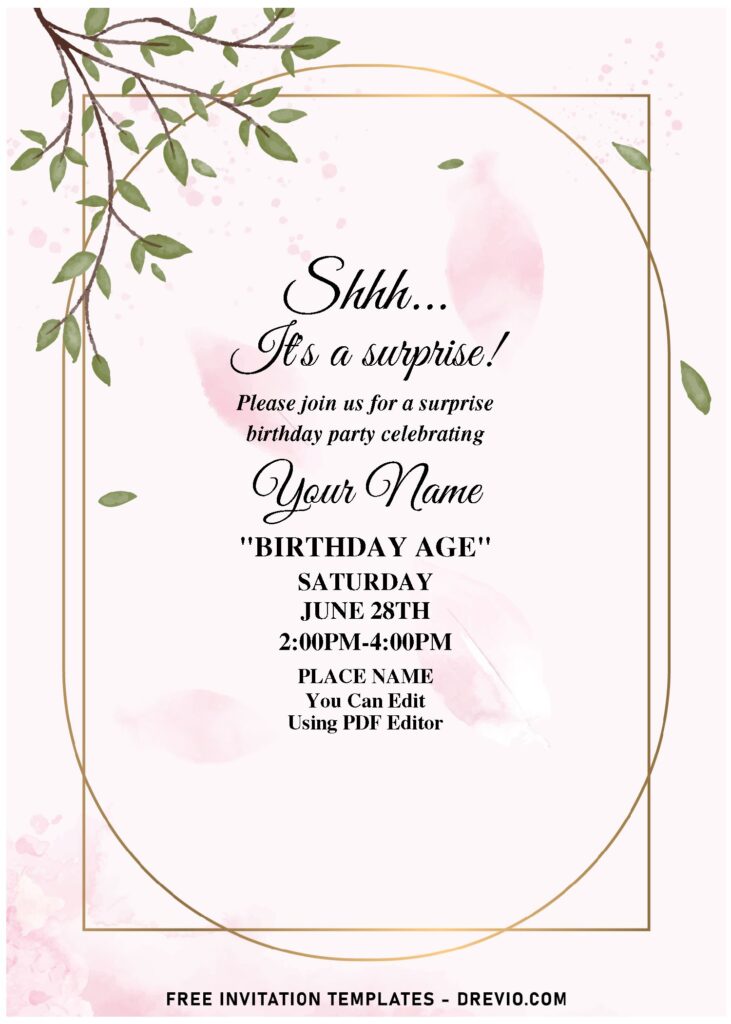 (Free Editable PDF) Elusive Geometric Greenery Eucalyptus Birthday Invitation Templates with elegant script