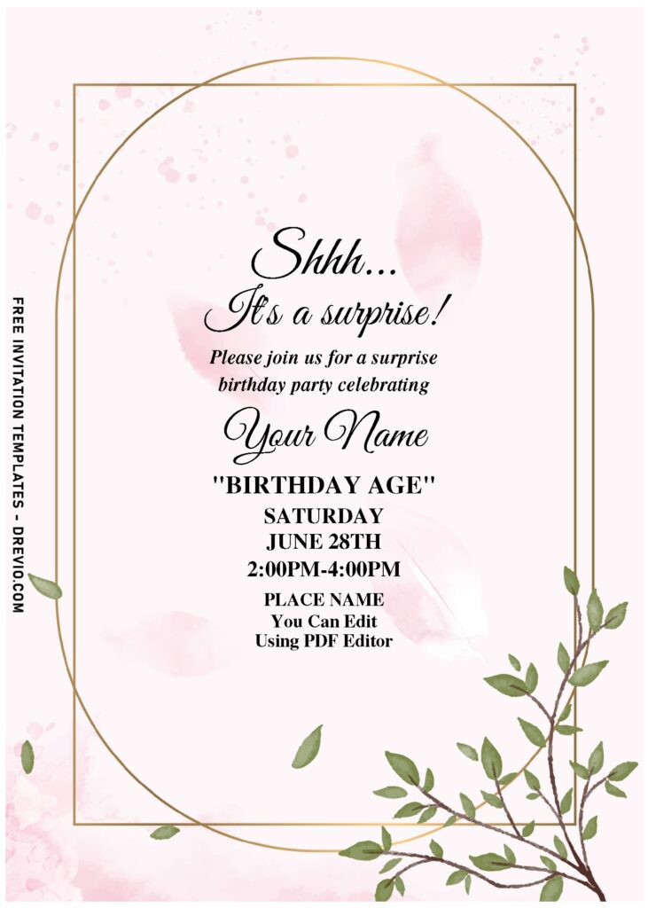 (Free Editable PDF) Elusive Geometric Greenery Eucalyptus Birthday Invitation Templates with beautiful silver dollar eucalyptus