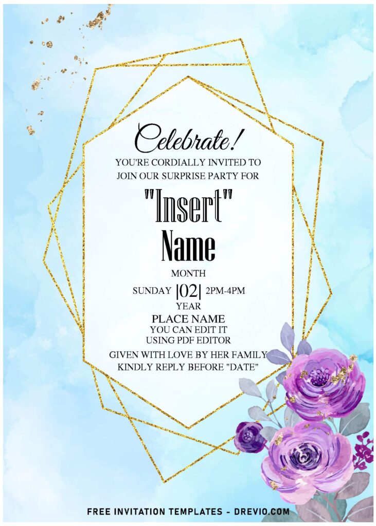 Free Editable PDF Geometric Purple Floral Invitation Templates